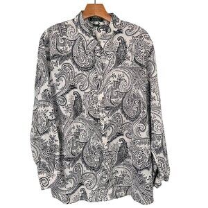 Lauren Ralph Lauren Womens Paisley Button-Down Shirt size 3X plus Black Cotton